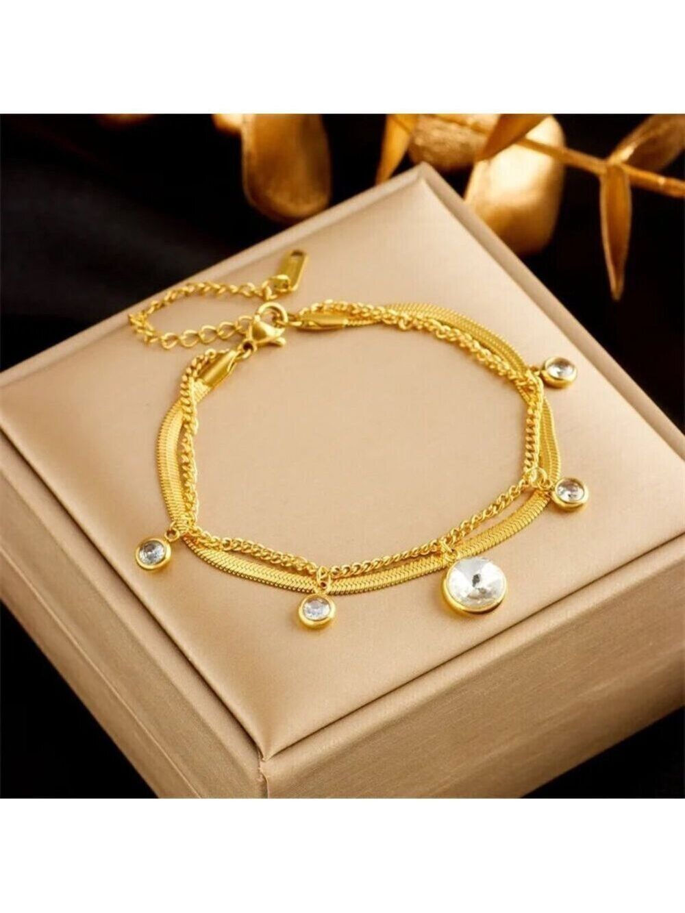 18K Gold Plated Double-Chain Charm Bracelet – Layered & Elegant